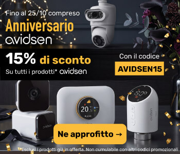 Anniversario Avidsen: 15% di sconto, esclusi i prodotti gi&agrave; in offerta, con il codice AVIDSEN15
