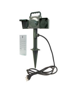 Picchetto da giardino con 2 prese + telecomando
