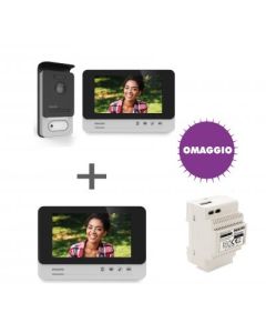 Kit Videocitofono Bifamiliare 2 Fili Philips - Espandibile, Monitor Touch Screen 7&rsquo;&rsquo;, Apertura Badge RFID, Visione Notturna con Alimentatore e DIN