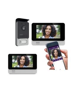 Kit Videocitofono Bifamiliare Wi-Fi Connesso Philips - Espandibile, Monitor Touch Screen 7’’, Apertura Badge RFID, Visione Notturna con Alimentatore a spina
