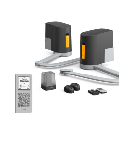 Motorizzazione smart con bracci articolati per cancello a battente XB250 con il citofono smart Q-AIR di Extel