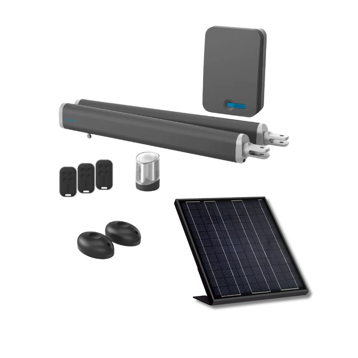 Un kit motore solare completo per cancelli a battente