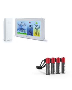 Stazione meteo a colori in formato orizzontale con retroilluminazione + 4 batterie AAA / LR03 ricaricabili