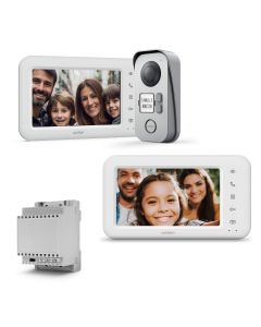 Kit videocitofono cablato per 2 famiglie + schermo extra + trasformatore