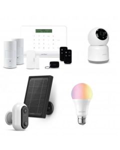 Kit Allarme Casa WiFi/GSM - Centrale Allarme  + Telecamera Interna motorizzata 2Mp + Telecamera a Batteria con pannello solare + Lampadina RGB E27 Wi-Fi connessa