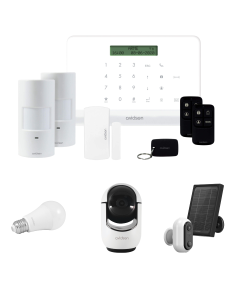 Kit Allarme Casa WiFi/GSM - Centrale Allarme  + Telecamera Interna motorizzata 2Mp + Telecamera a Batteria con pannello solare + Lampadina RGB E27 Wi-Fi connessa