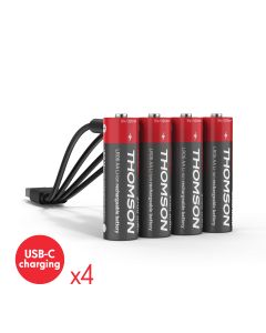 Set di 4 batterie ricaricabili AA / LR06 Li-ion 1,5 V USB-C con cavo multi USB - 520300 - Thomson