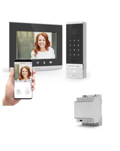 Kit videocitofono cablato Extel Code Connect con tastiera integrata e trasformatore DIN-RAIL