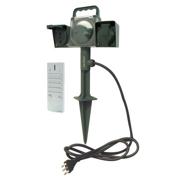 Picchetto da giardino con 2 prese + telecomando