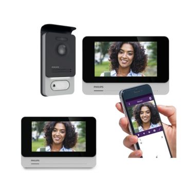 Kit Videocitofono Bifamiliare Wi-Fi Connesso Philips - Espandibile, Monitor Touch Screen 7’’, Apertura Badge RFID, Visione Notturna con Alimentatore a spina