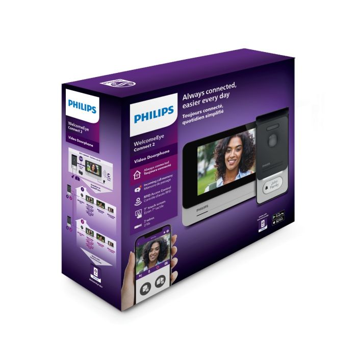 Kit Videocitofono Bifamiliare Wi-Fi Connesso Philips - Espandibile, Monitor Touch Screen 7’’, Apertura Badge RFID, Visione Notturna con Alimentatore a spina