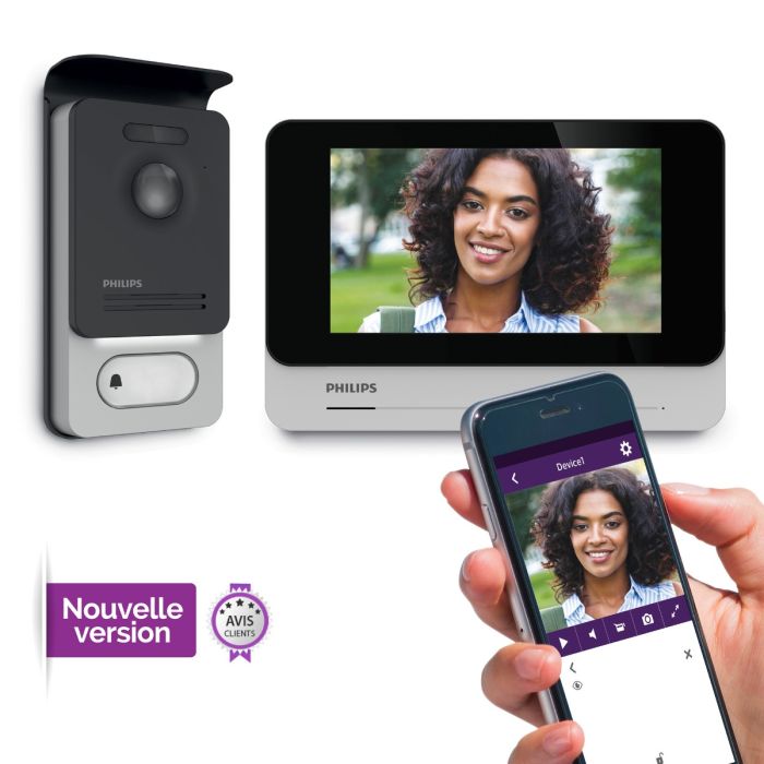 Kit Videocitofono Bifamiliare Wi-Fi Connesso Philips - Espandibile, Monitor Touch Screen 7’’, Apertura Badge RFID, Visione Notturna con Alimentatore a spina
