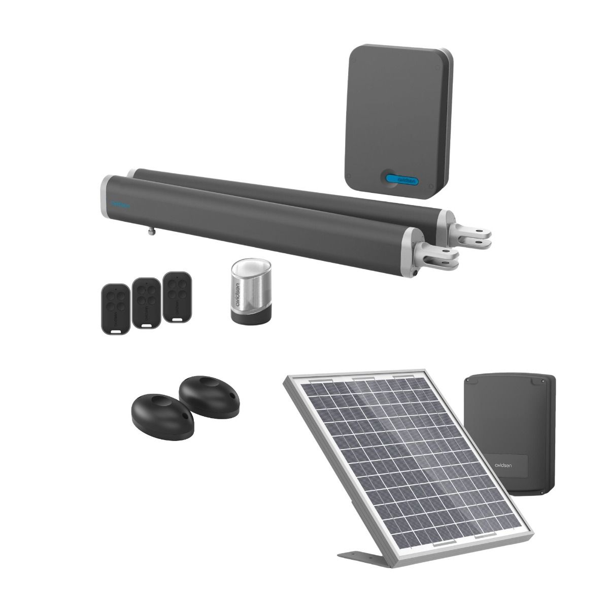 Un kit motore solare completo per cancelli a battente