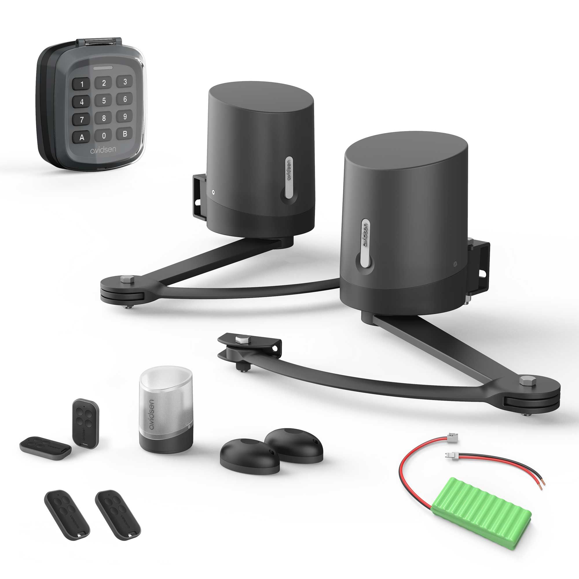 Kit di sicurezza motorizzato connesso per cancello a battente con codice digitale e batteria di riserva