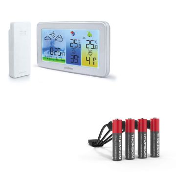 Stazione meteo a colori in formato orizzontale con retroilluminazione + 4 batterie AAA / LR03 ricaricabili