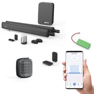 Motorizzazione smart per cancello a battente Teha Connect + batteria di riserva + codice digitale + 2 telecomandi extra.