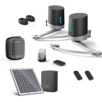 Automazione per cancelli a battente + kit solare + Tastiera senza fili + 2 telecomandi aggiuntivi (3 in tutto)