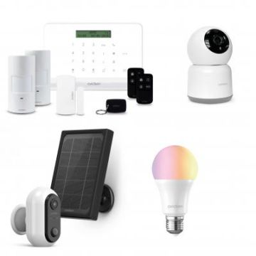 Kit Allarme Casa WiFi/GSM - Centrale Allarme  + Telecamera Interna motorizzata 2Mp + Telecamera a Batteria con pannello solare + Lampadina RGB E27 Wi-Fi connessa