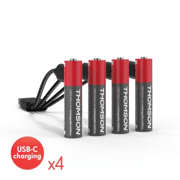 Set di 4 batterie ricaricabili AAA / LR03 Li-ion 1,5 V USB-C con cavo multi USB - 520302 - Thomson