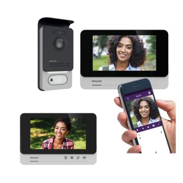Kit Videocitofono Bifamiliare Wi-Fi Connesso Philips - Espandibile, Monitor Touch Screen 7’’, Apertura Badge RFID, Visione Notturna con Alimentatore a spina