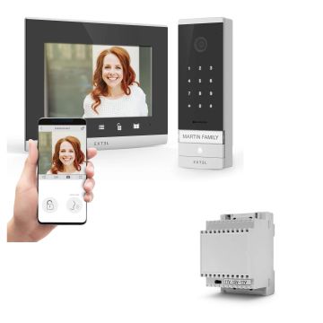 Kit videocitofono cablato Extel Code Connect con tastiera integrata e trasformatore DIN-RAIL